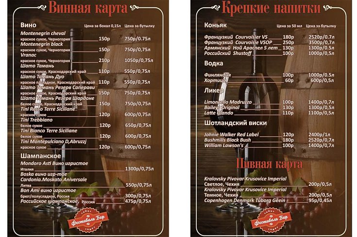 Меню для ресторанов Меню для ресторанов