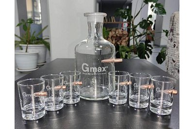 Лазерная гравировка на графине с рюмками для Gmax