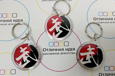 Круглый акриловый брелок для спорт клуба "Ушу"